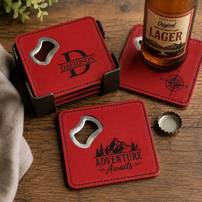 JM Series Personalized Bottle Opener Coaster Set