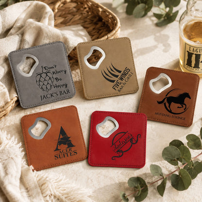 JM Series Personalized Bottle Opener Coaster Set