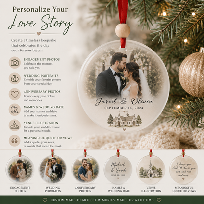 Custom Printed Glass Wedding  Christmas Ornament
