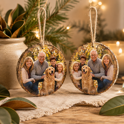 Personalized Wood Slice Photo Ornament | Rustic Christmas Keepsake