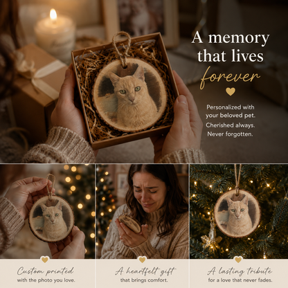 Personalized Pet Memorial Wood Slice Ornament | Custom Photo Keepsake