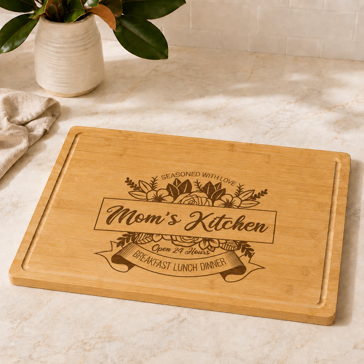 Bamboo Engraved Cutting Board with Drip Ring