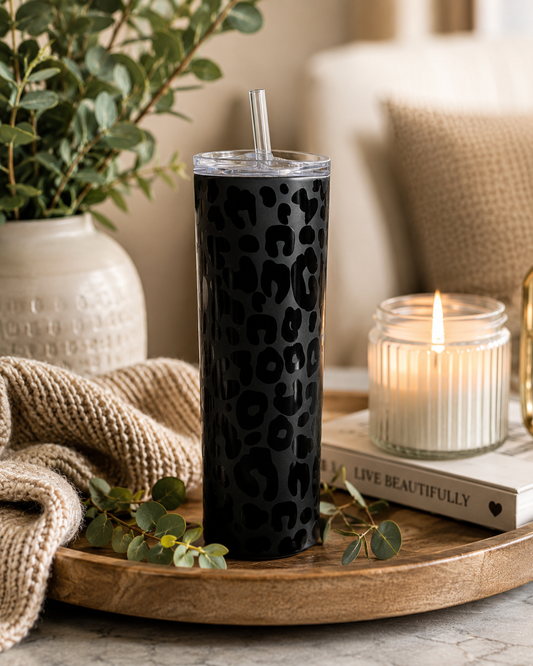 Obsidian Leopard 20 oz Skinny Stainless Steel Tumbler
