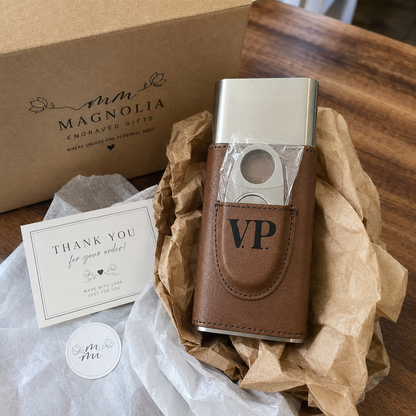 Personalized Leatherette Cigar Holder with Cutter