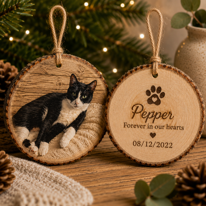 Personalized Pet Memorial Wood Slice Ornament | Custom Photo Keepsake