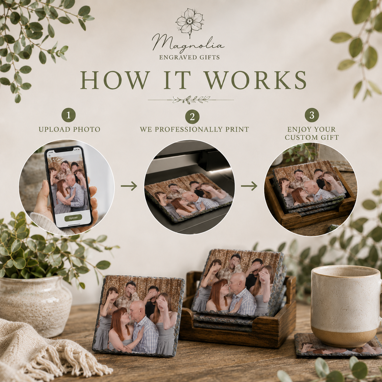 Custom Photo Slate Coasters | Set of 2, 4 or 6