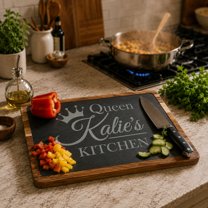 JM Series Personalized Acacia & Slate Serving Board