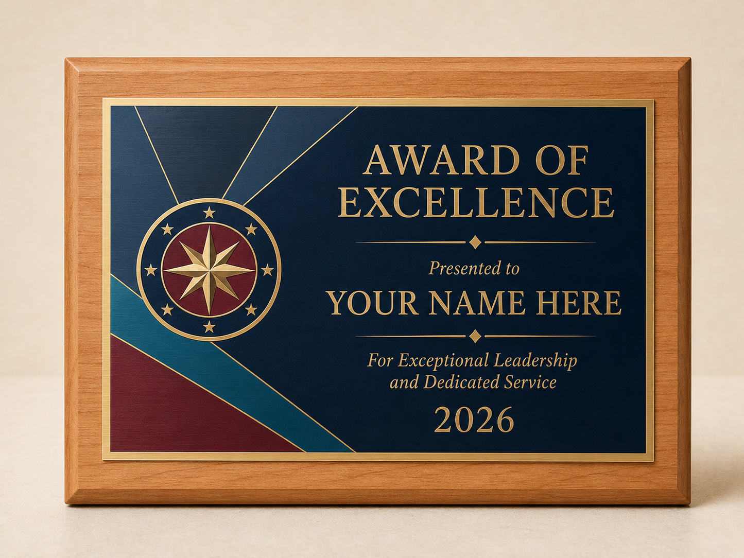 Custom UV Printed Brass Plaque with Wood Base | Personalized Recognition and Award Plaque