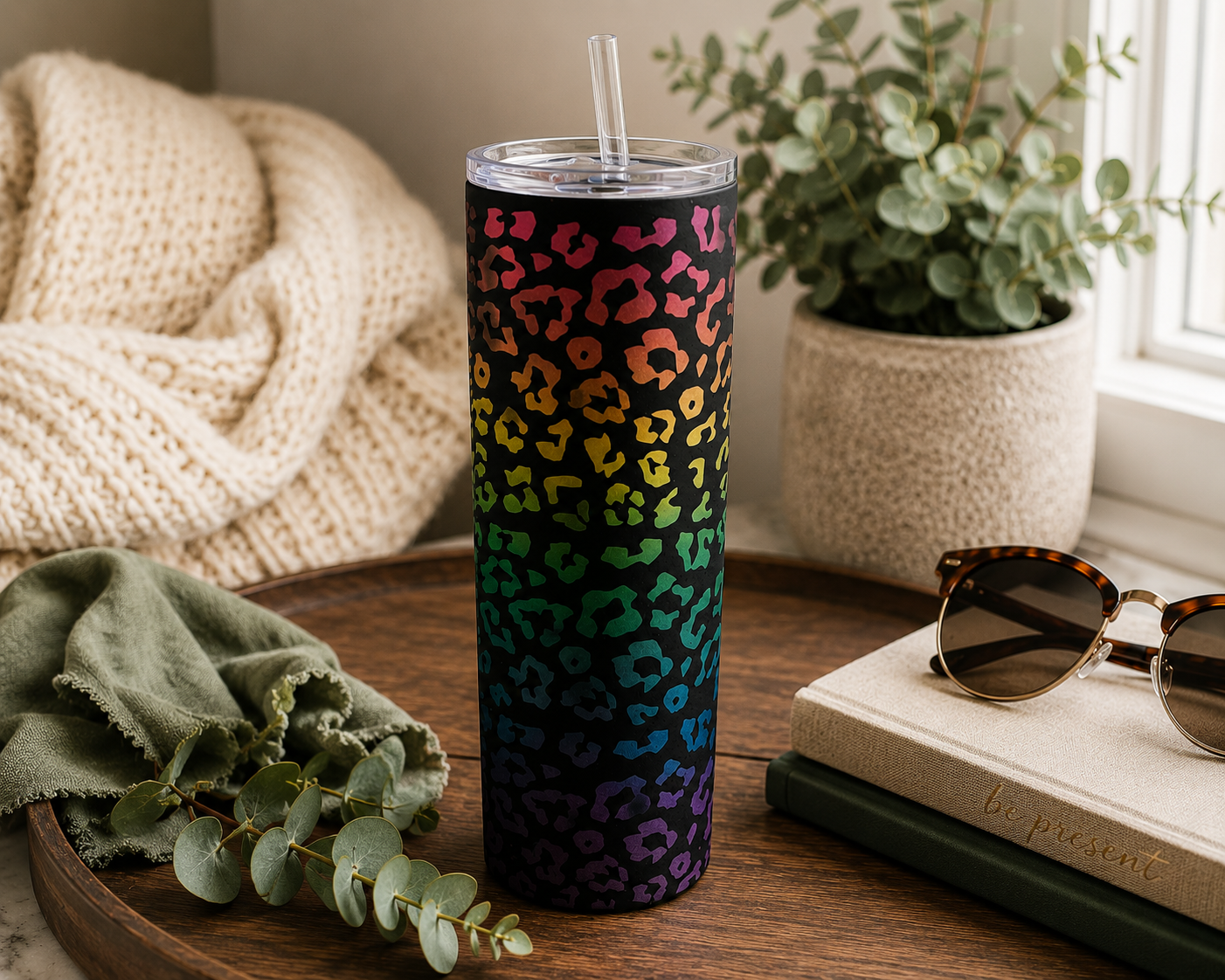 Rainbow Leopard 20 oz Skinny Stainless Steel Tumbler