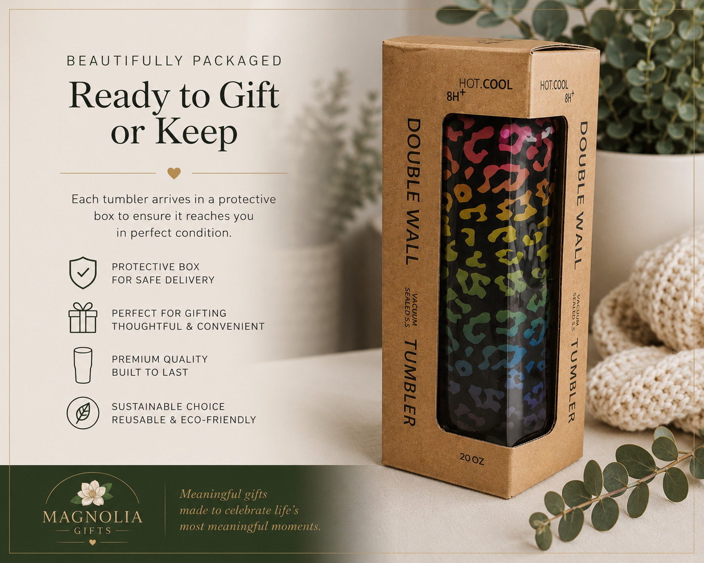 Rainbow Leopard 20 oz Skinny Stainless Steel Tumbler