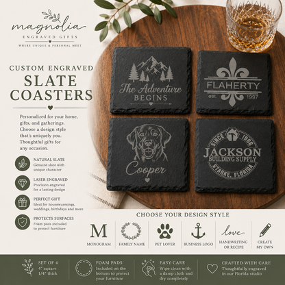 Personalized Engraved Slate Coaster Set