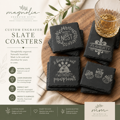 Personalized Engraved Slate Coaster Set