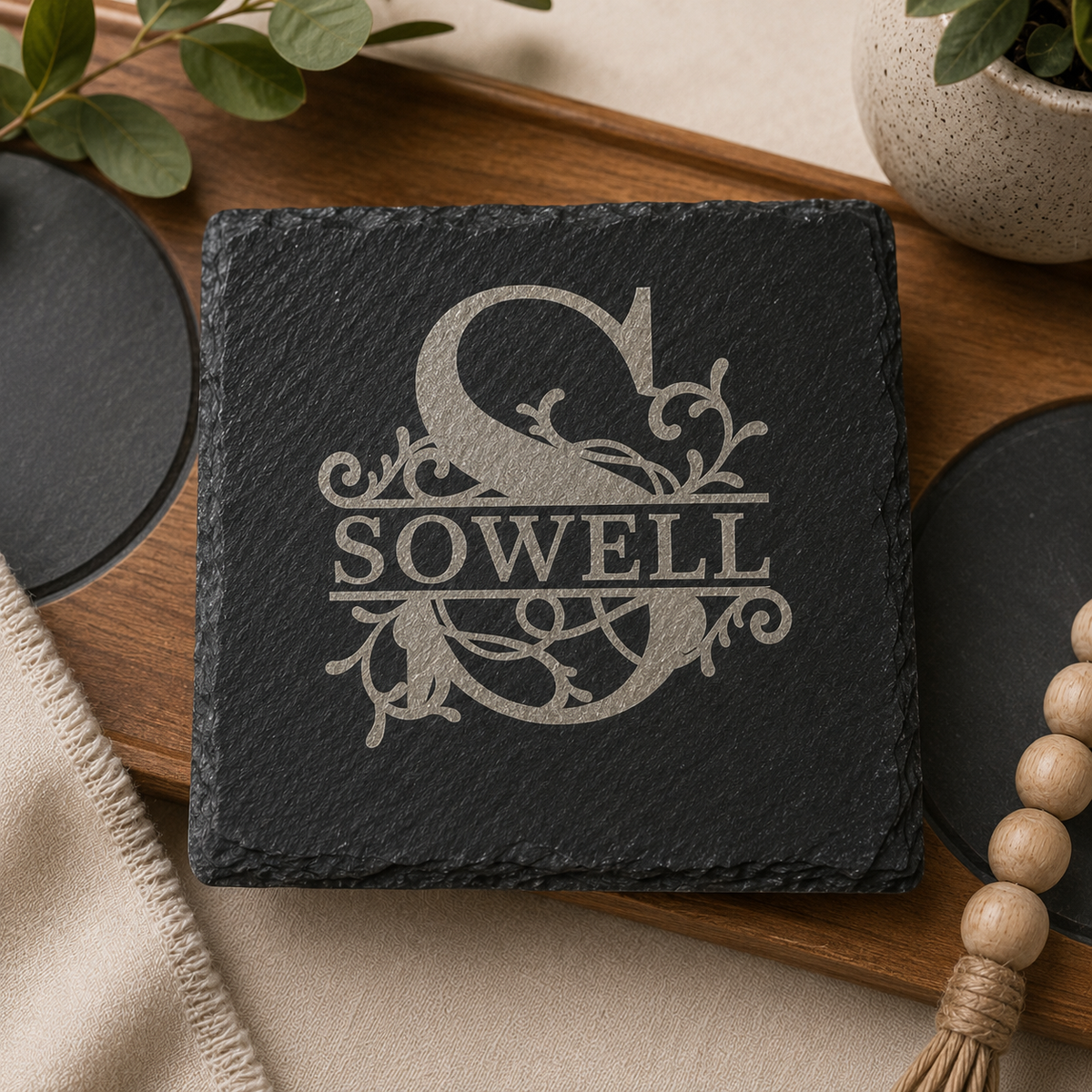 Personalized Engraved Slate Coaster Set