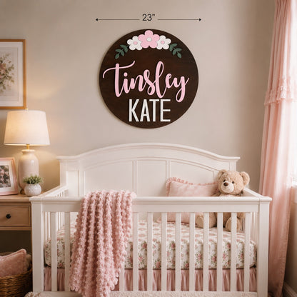 Personalized Floral Nursery Round Name Sign