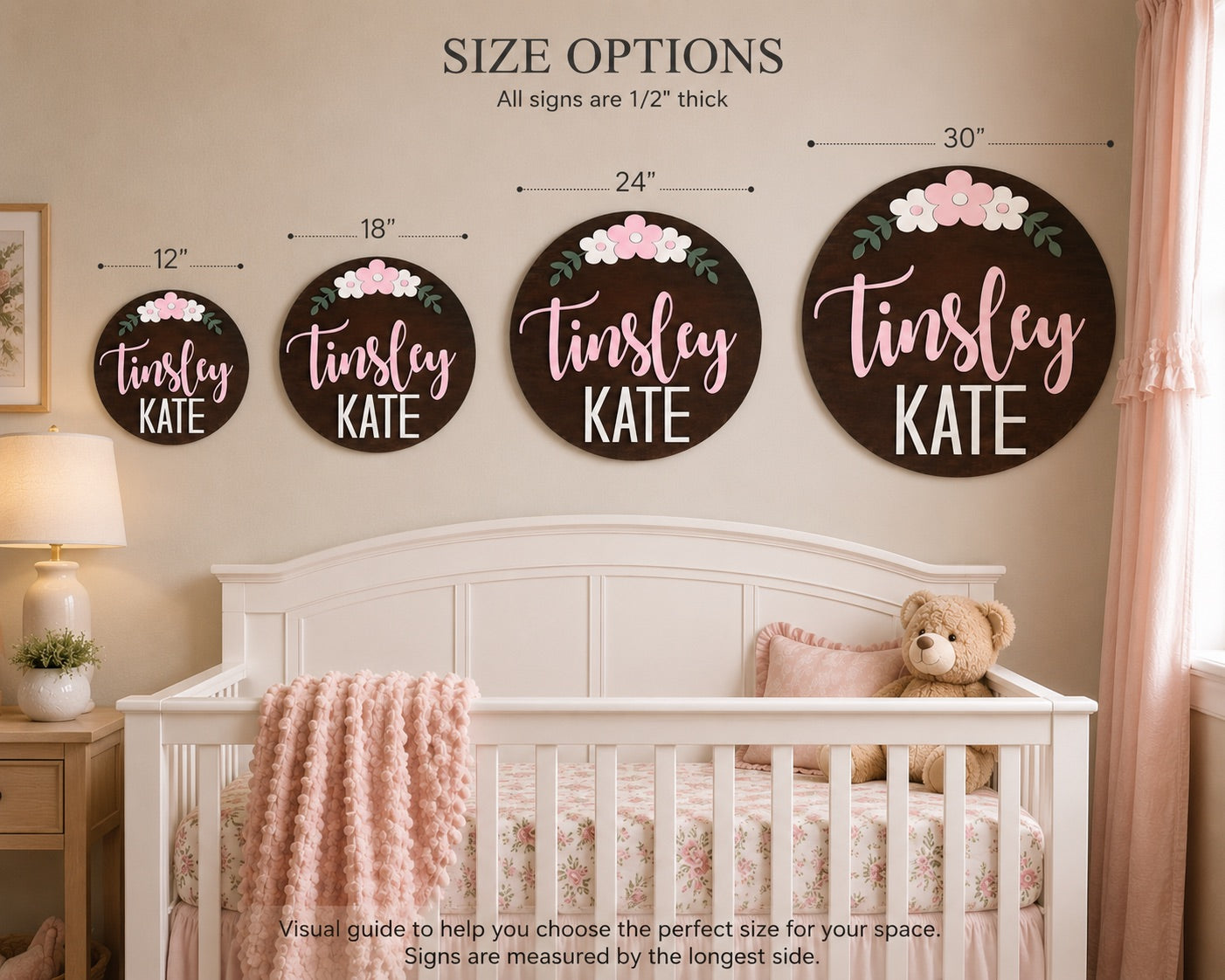 Personalized Floral Nursery Round Name Sign