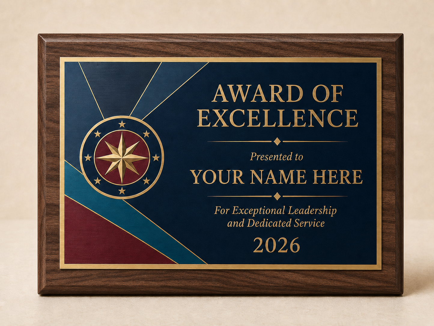 Custom UV Printed Brass Plaque with Wood Base | Personalized Recognition and Award Plaque