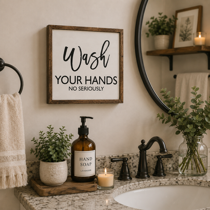 Wash Your Hands, No Seriously | Farmhouse Bathroom Wall Sign