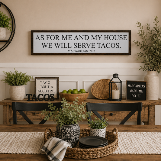 As For Me and My House We Will Serve Tacos | Farmhouse Wooden Sign