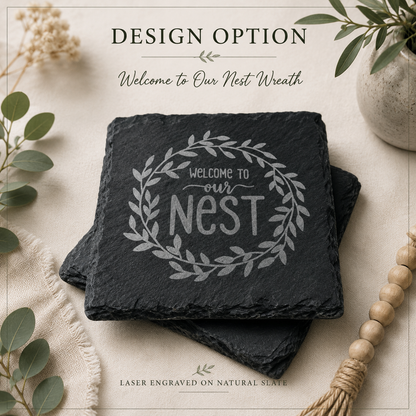 Personalized Engraved Slate Coaster Set