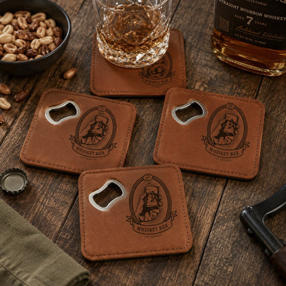JM Series Personalized Bottle Opener Coaster Set