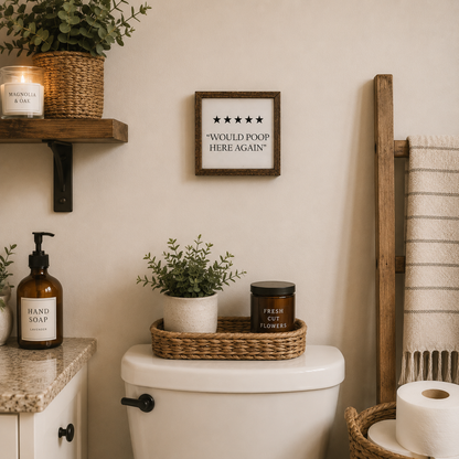 Would Poop Here Again Funny Bathroom Sign, Rustic Farmhouse Bathroom Wall Decor