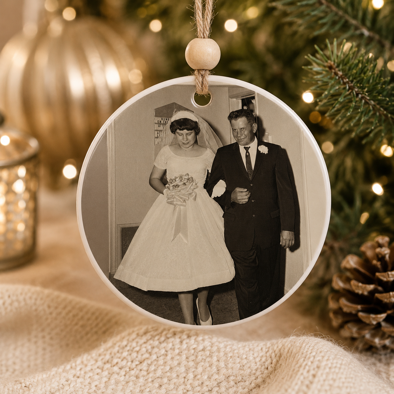Custom Printed Ceramic Wedding  Christmas Ornament