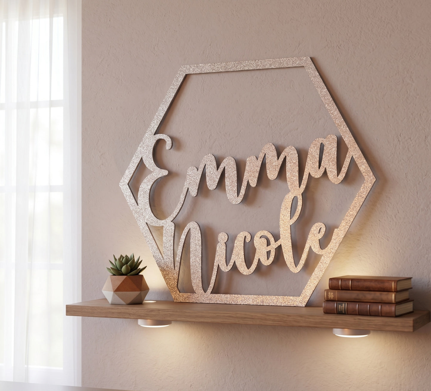 Hexagon Custom Name Cutout Wood Decor