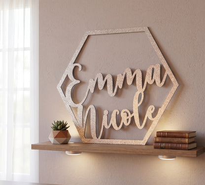 Hexagon Custom Name Cutout Wood Decor