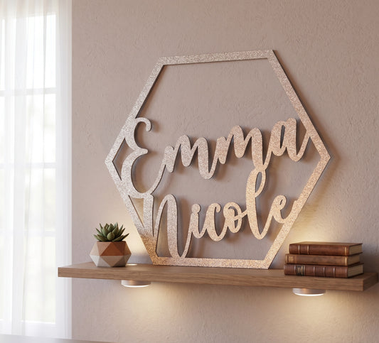 Hexagon Custom Name Cutout Wood Decor
