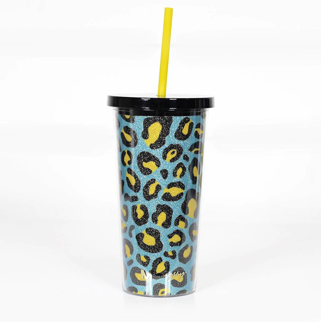 Teal and Yellow Leopard Tumbler with Straw