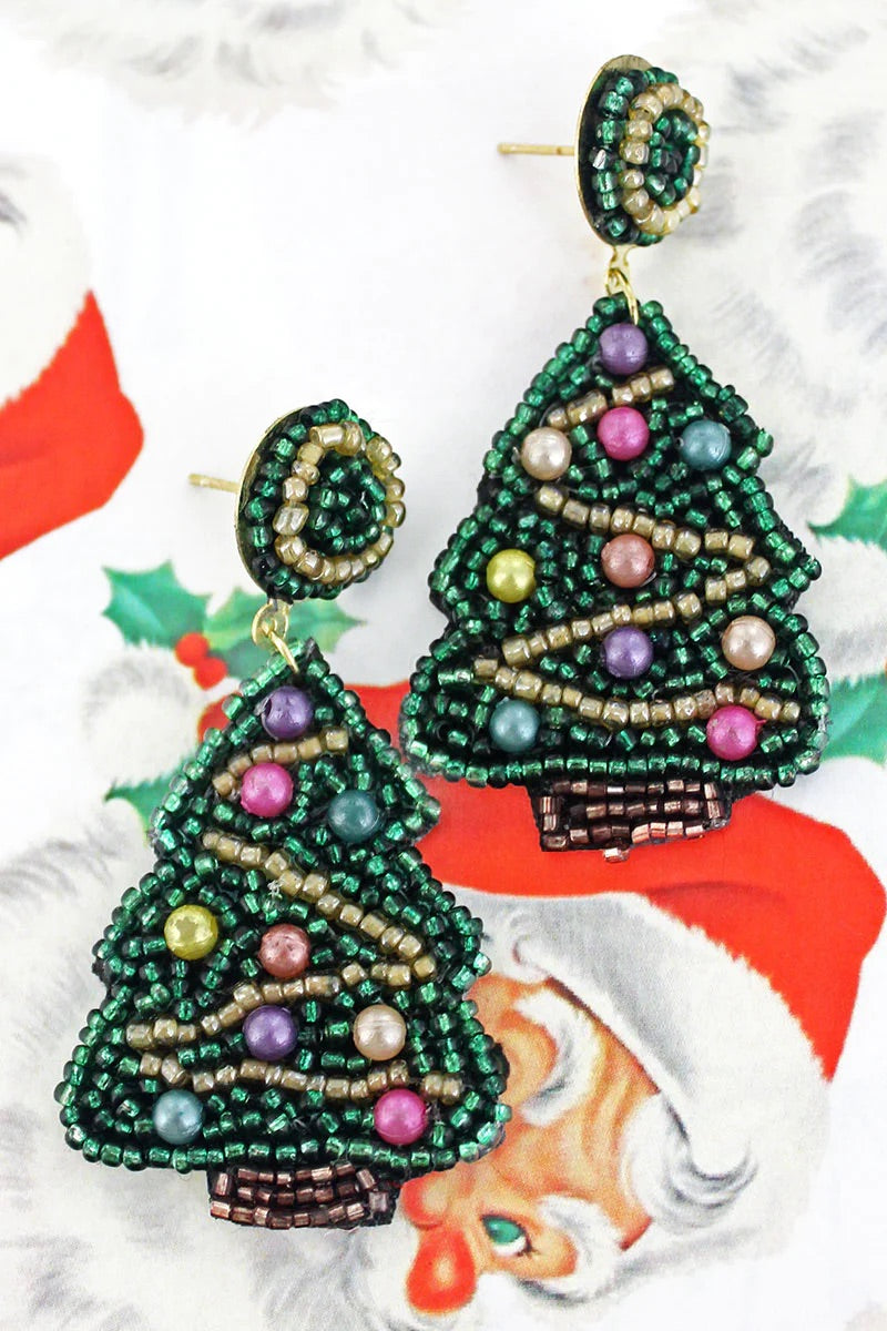 Christmas Tree Seed Bead Earrings