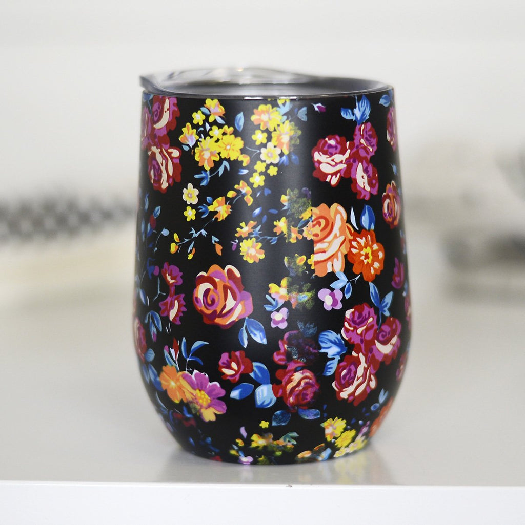Black Floral Wine Tumbler