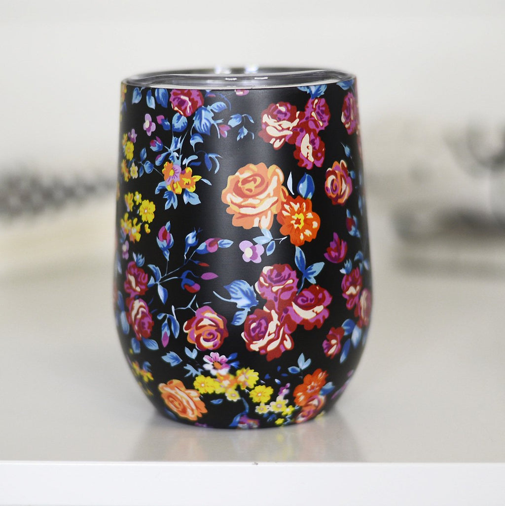 Black Floral Wine Tumbler
