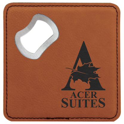 Leatherette Bottle Opener Coaster Set