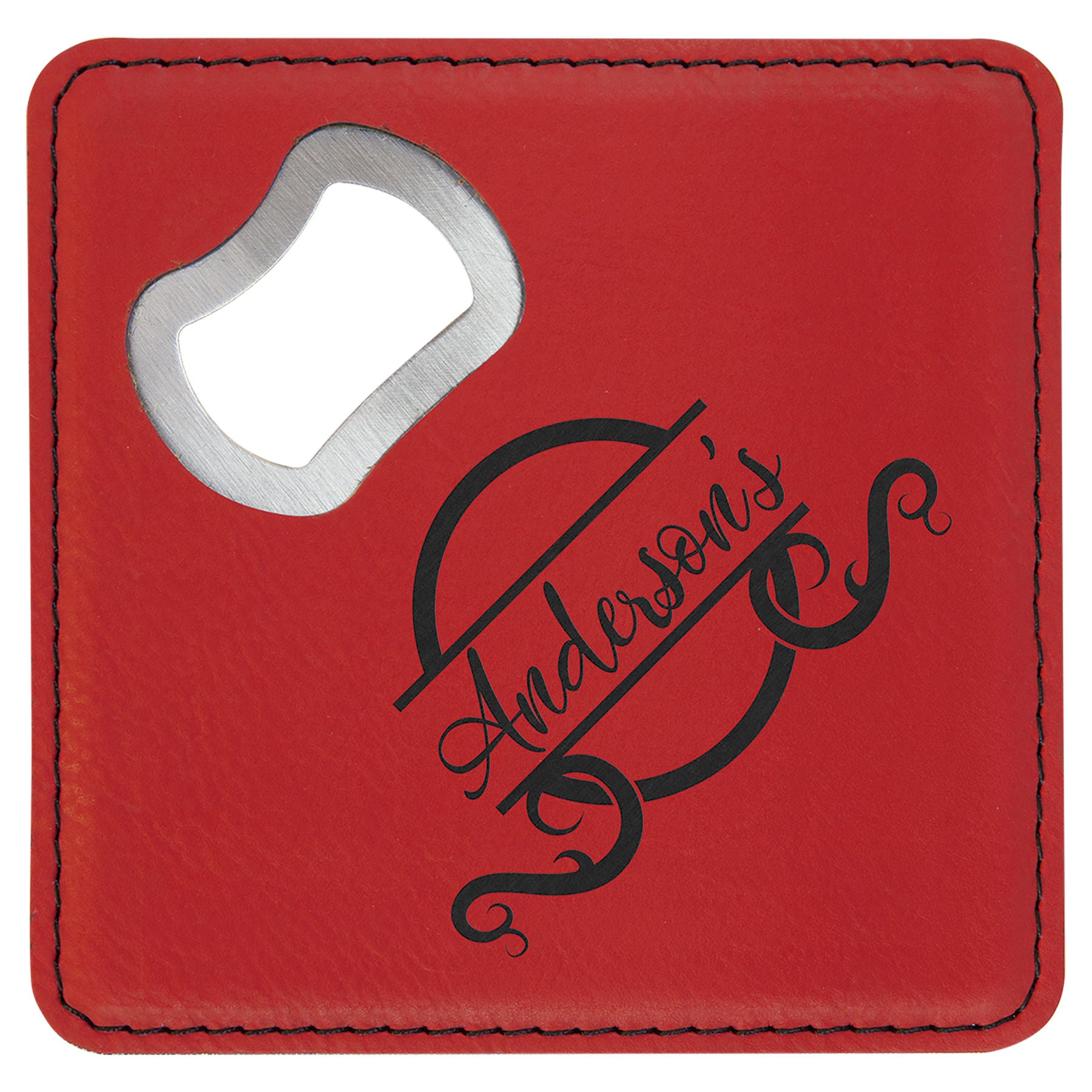 Leatherette Bottle Opener Coaster Set
