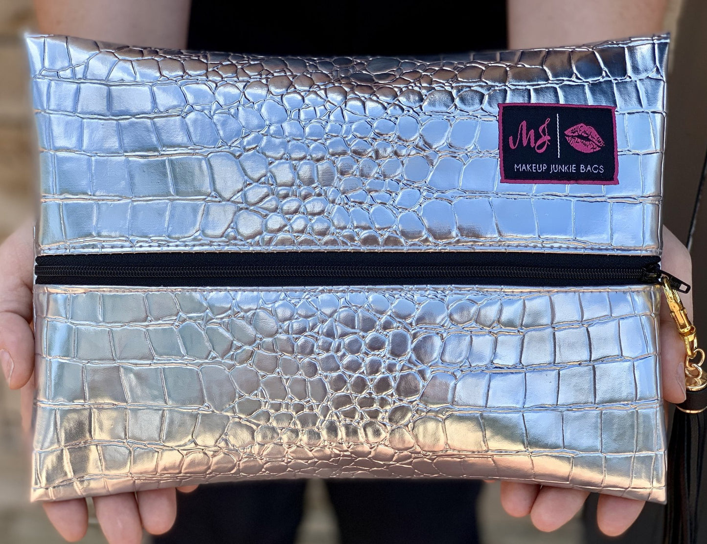 Silver Gator Blush Zipper MJ Bag Medium