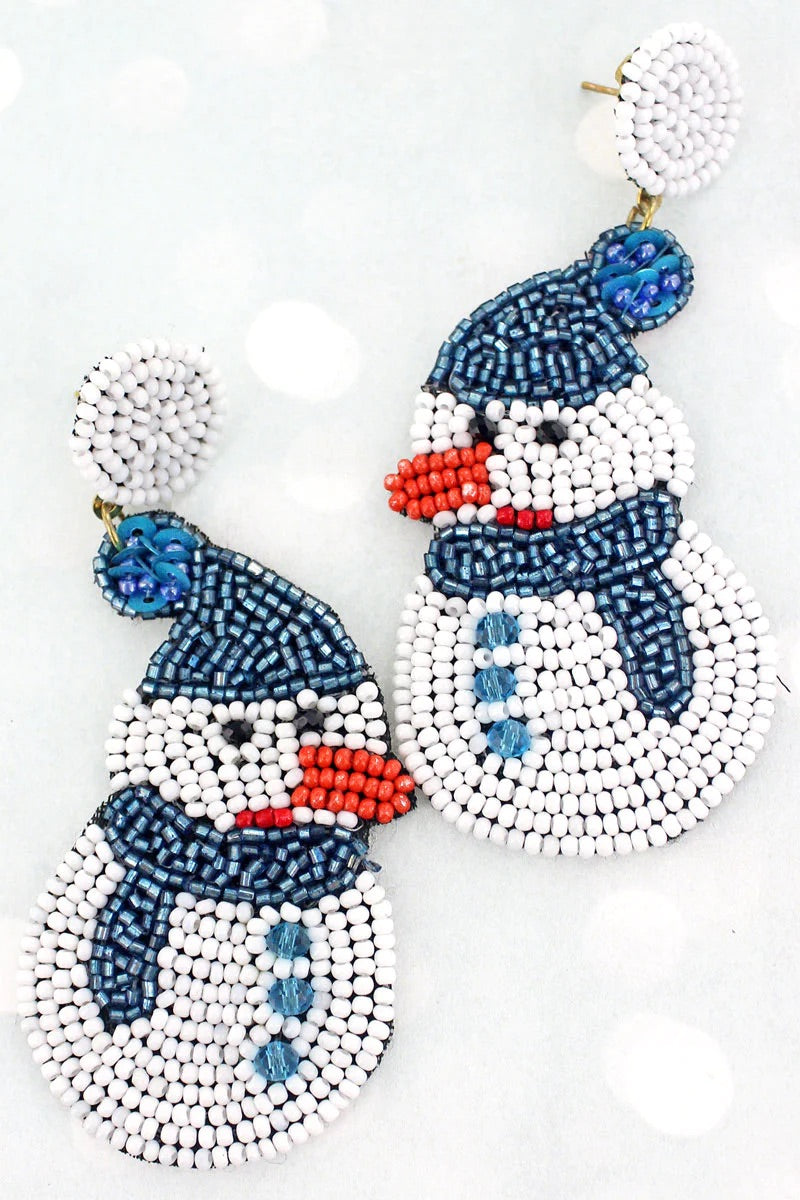 Winter Snowman Seed Bead Earrings