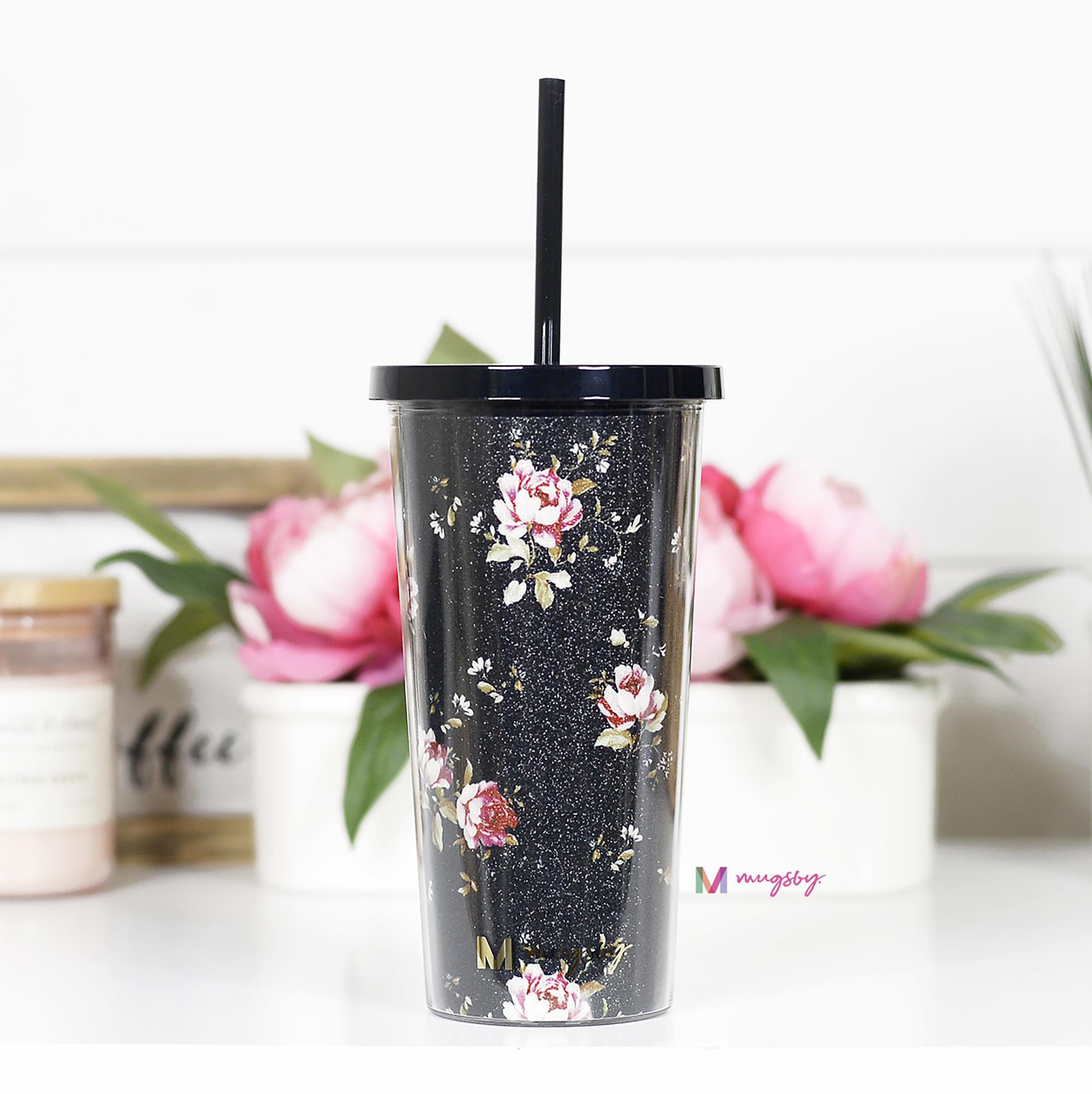 Floral Tumbler with Straw
