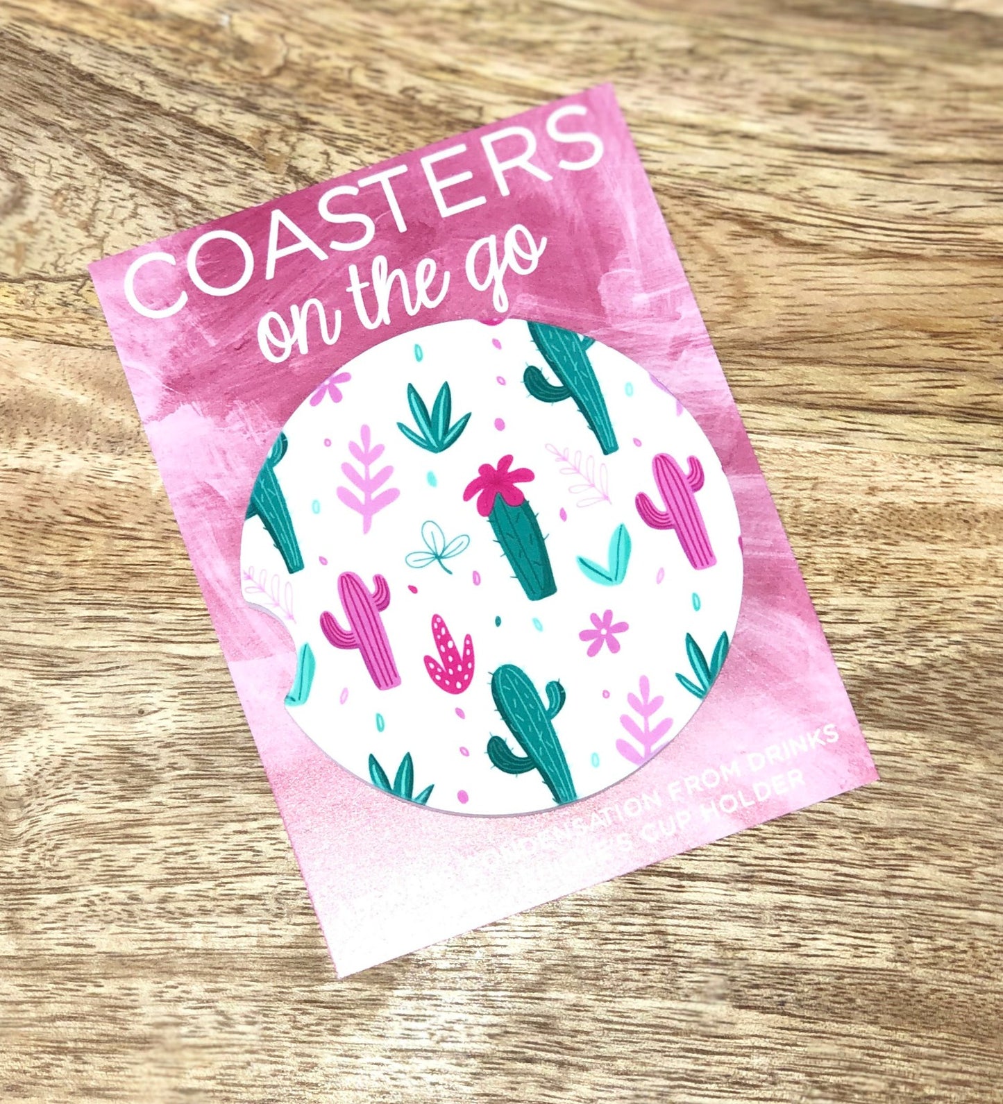 Pink & Green Cactus Car Coaster