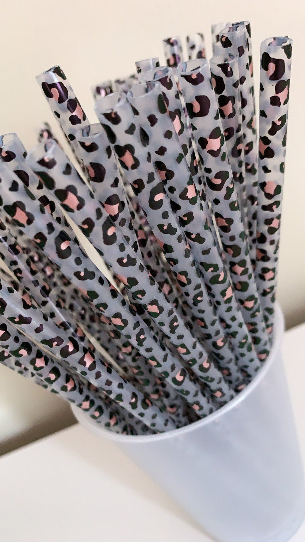 Rose Gold Leopard Print Straws