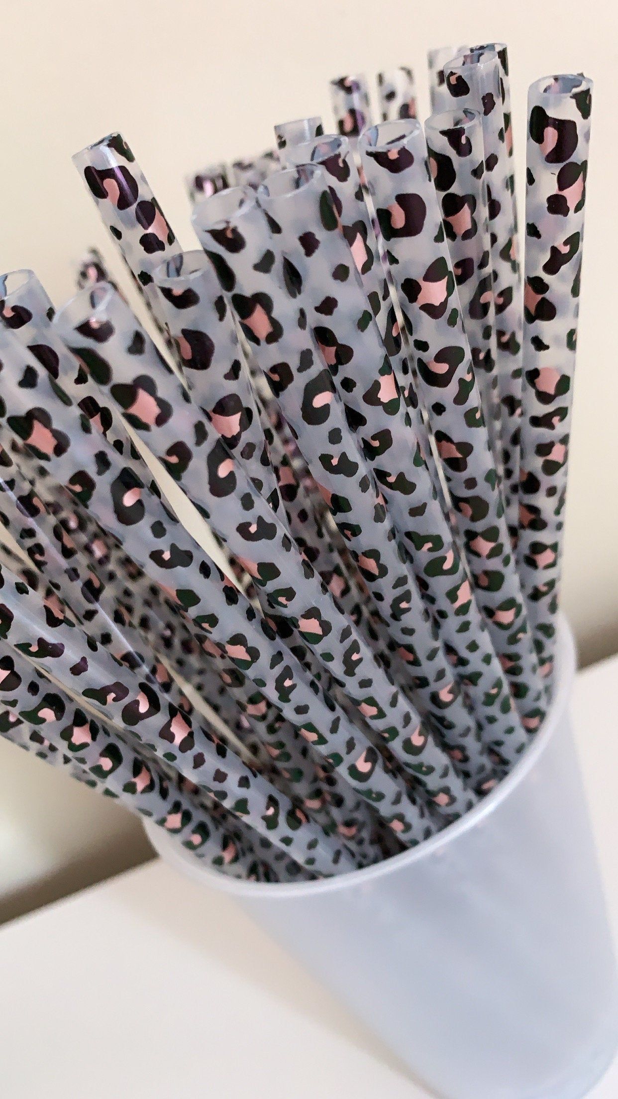 Rose Gold Leopard Print Straws