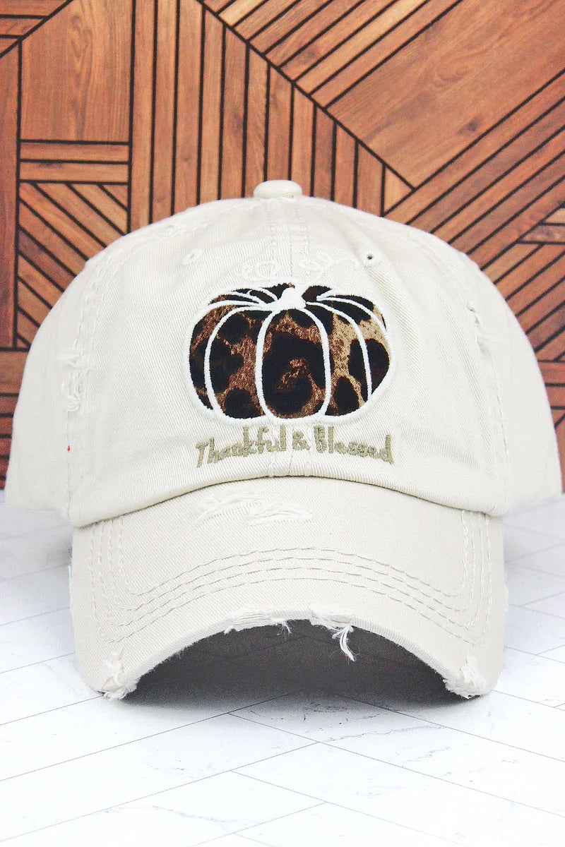 Thankful & Blessed Leopard Pumpkin Hat